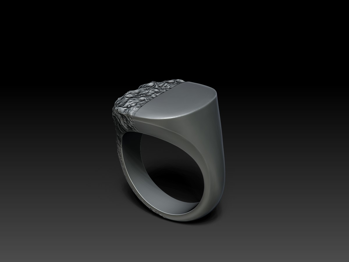 Sculpted signet ring. Custom Jewellery. 3D Rendering.